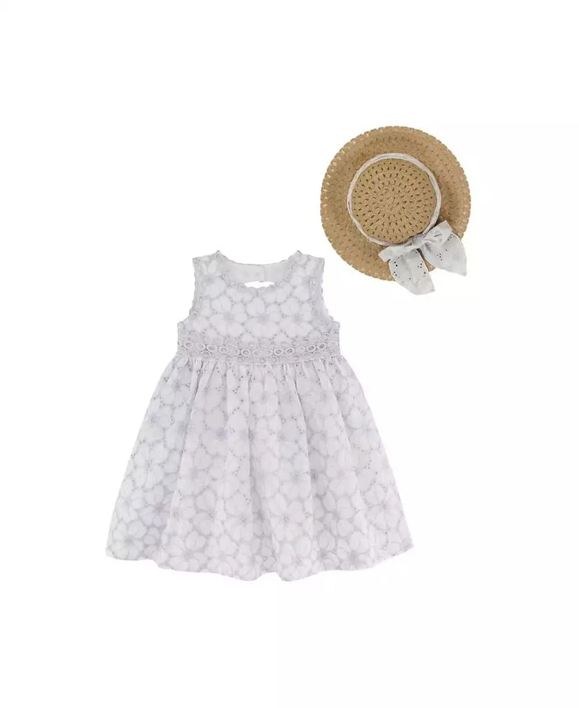 Blueberi Boulevard Baby Girls 2-Piece Fit and Flare Back Cutout Dress and Sunhat Set 3