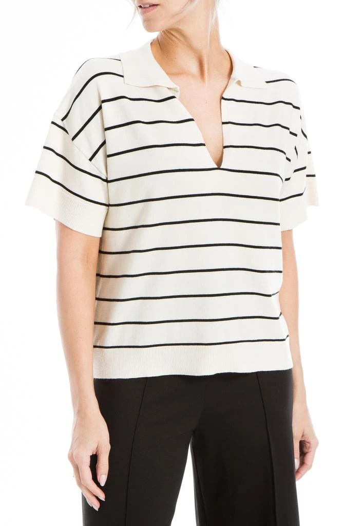 Max Studio Johnny Collar Stripe Knit Polo Sweater 6