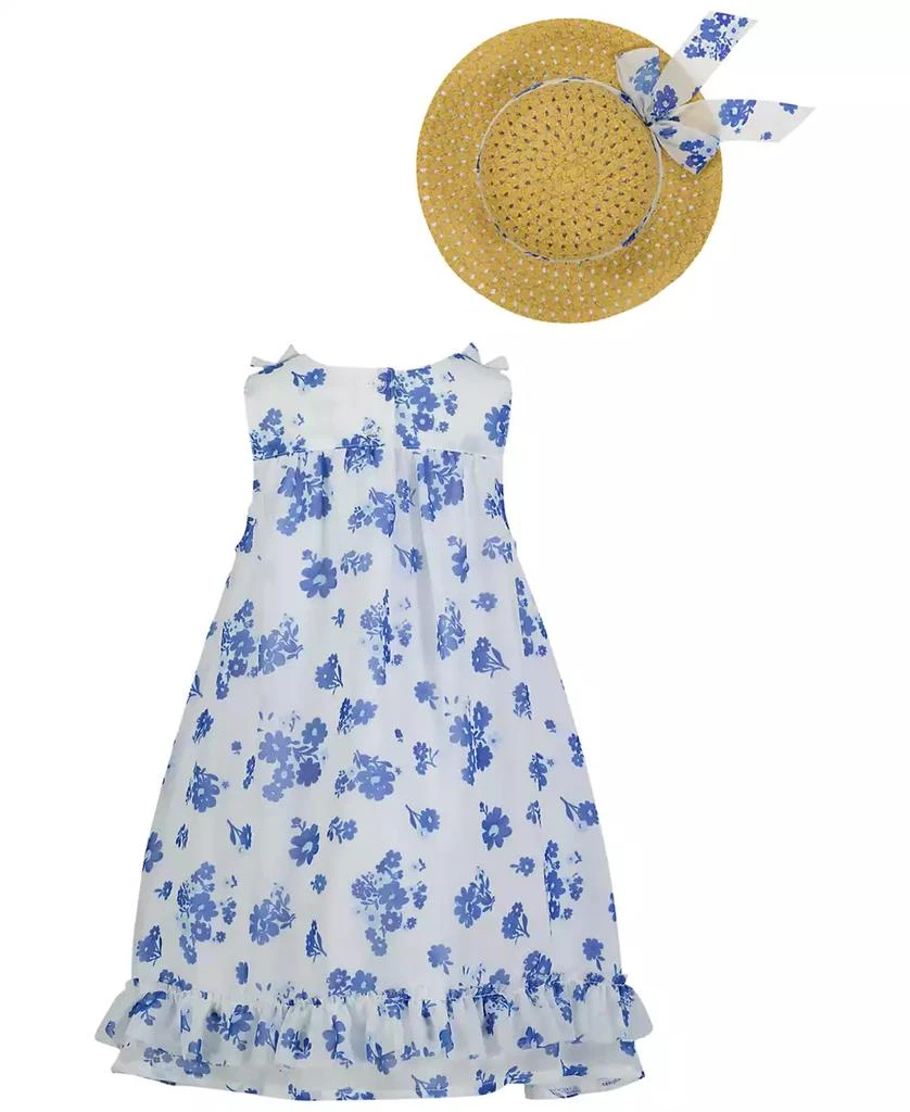 Blueberi Boulevard Baby Girls Ruffle-Trim White Blue Swing Dress Sun Hat 4