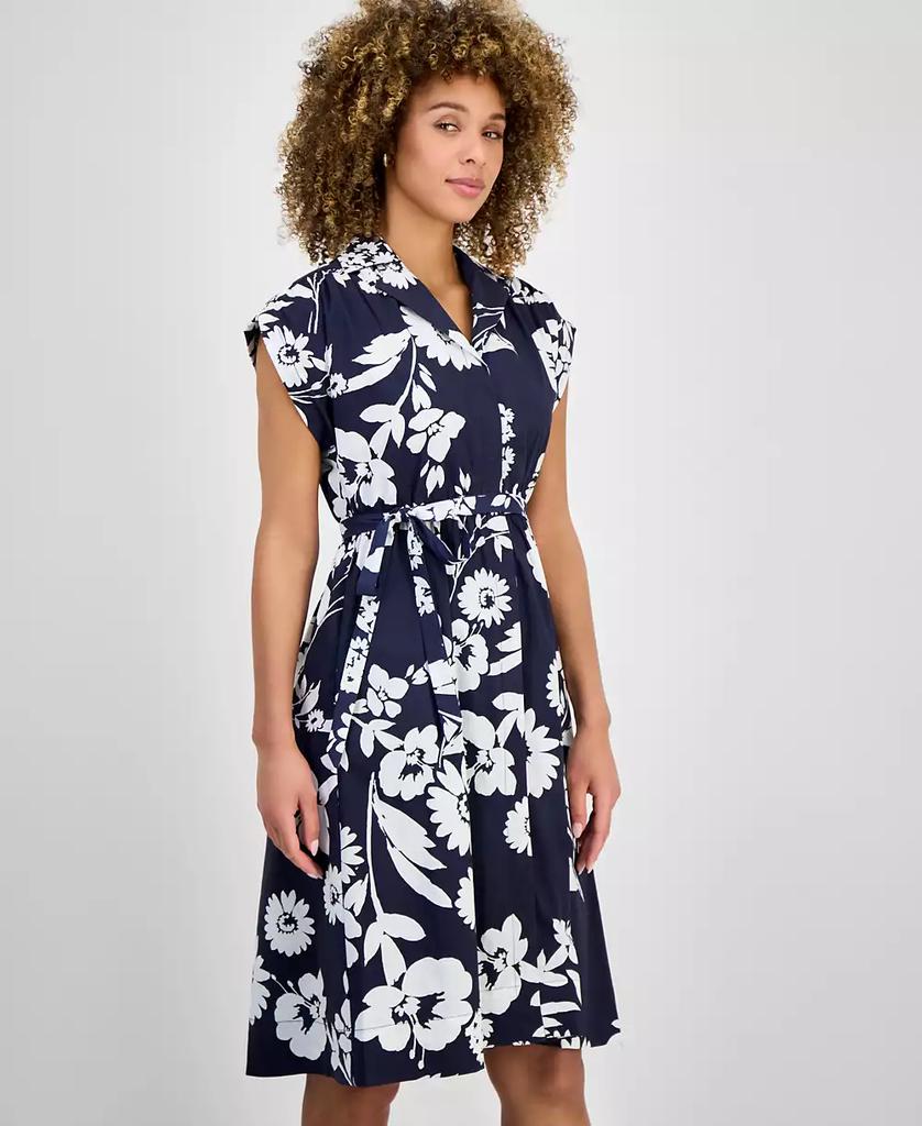 Sandra Darren Petite Cap-Sleeve Belted Shirtdress