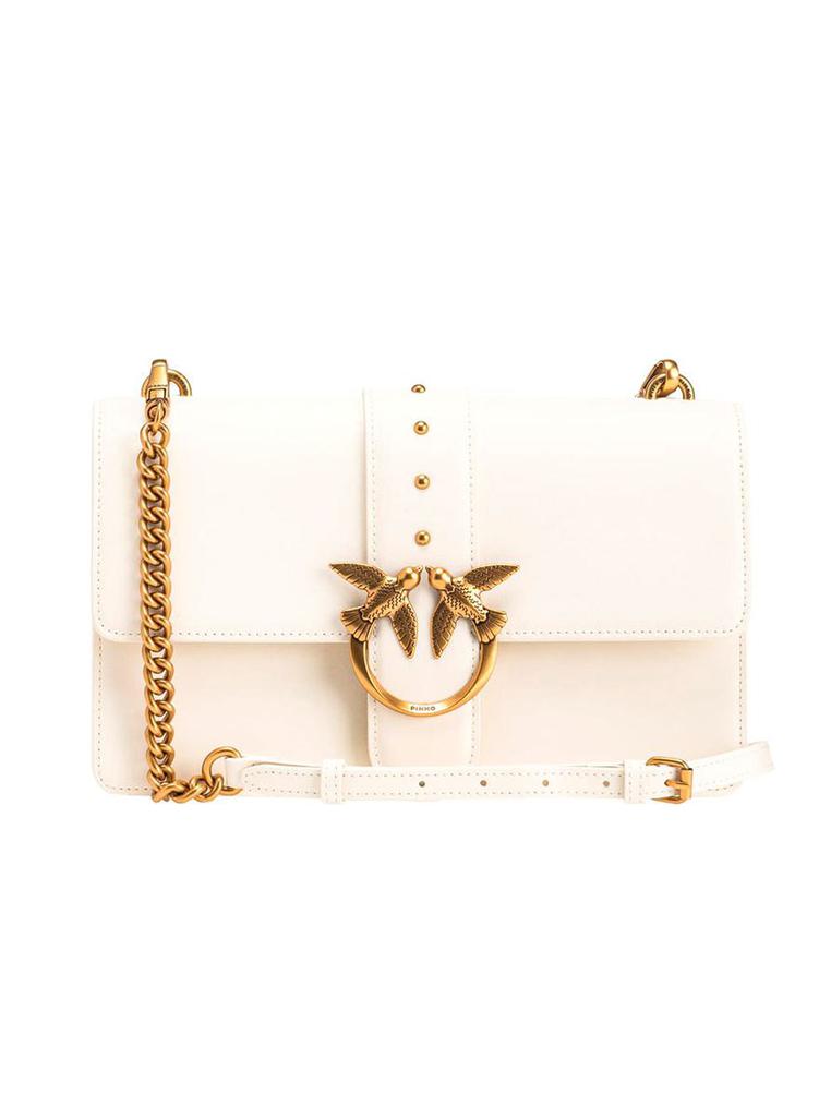 Pinko 'Mini Love Bag Icon' White Shoulder Bag With Logo Patch In Smooth Leather Woman Pinko