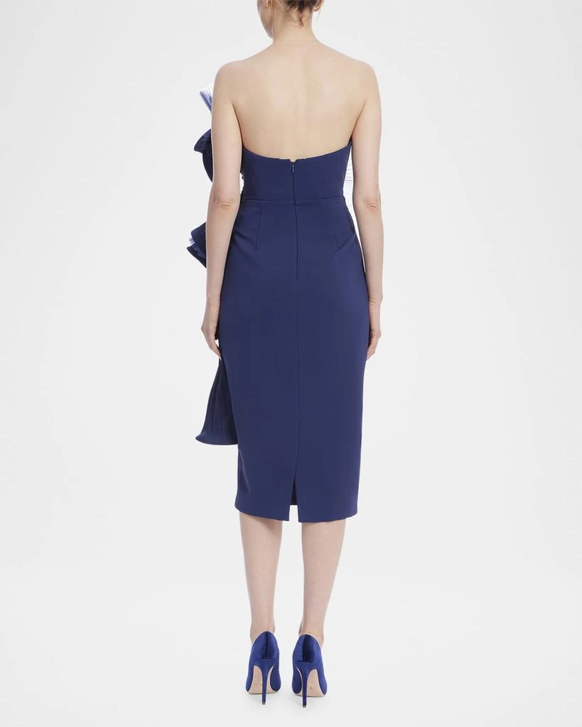 Badgley Mischka Strapless Pleated Fan Midi Sheath Dress 3