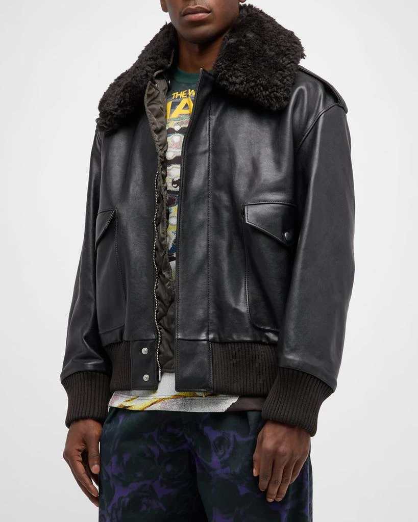 Burberry Men's Leather Shearling-Collar Aviator Jacket 1