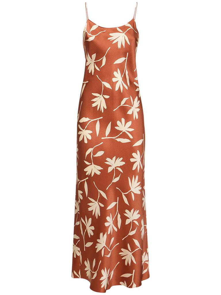 ANINE BING Chloe Printed Silk Satin Long Dress