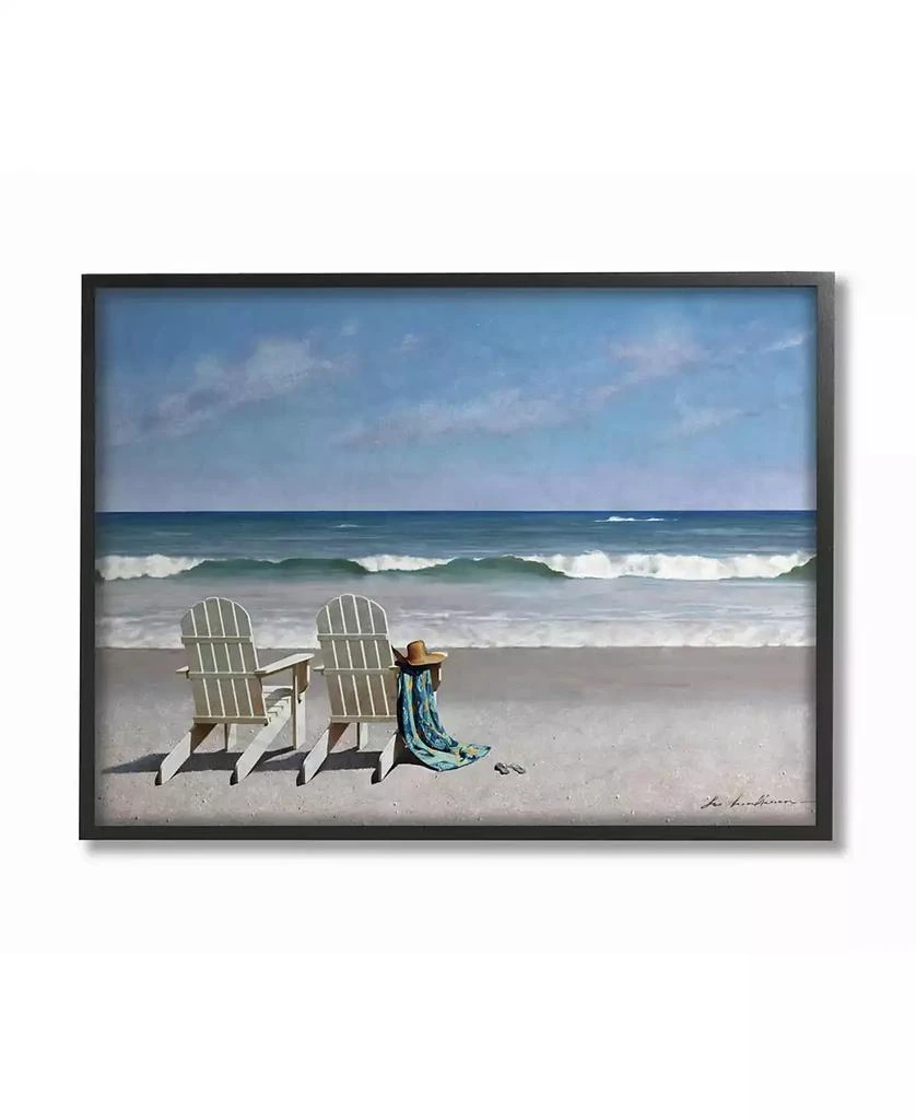 Stupell Industries Two White Adirondack Chairs on The Beach Framed Texturized Art, 16" L x 20" H