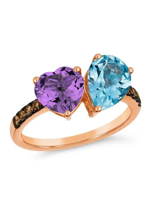 Le Vian Vian 2 Ct. T.w. Blue Topaz 1.13 Ct. T.w. Grape Amethyst 1 5 Ct. T.w. Chocolate Diamonds Ring In 14K Strawberry Gold 1