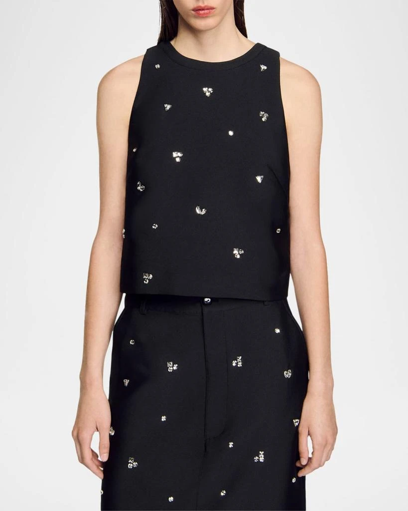 Sandro Storm Crystal Crop Silk Top 1
