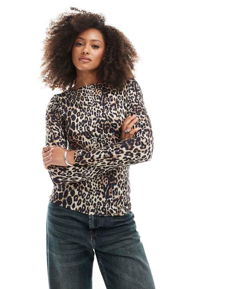 ONLY ONLY 2-way long sleeve top in leo print