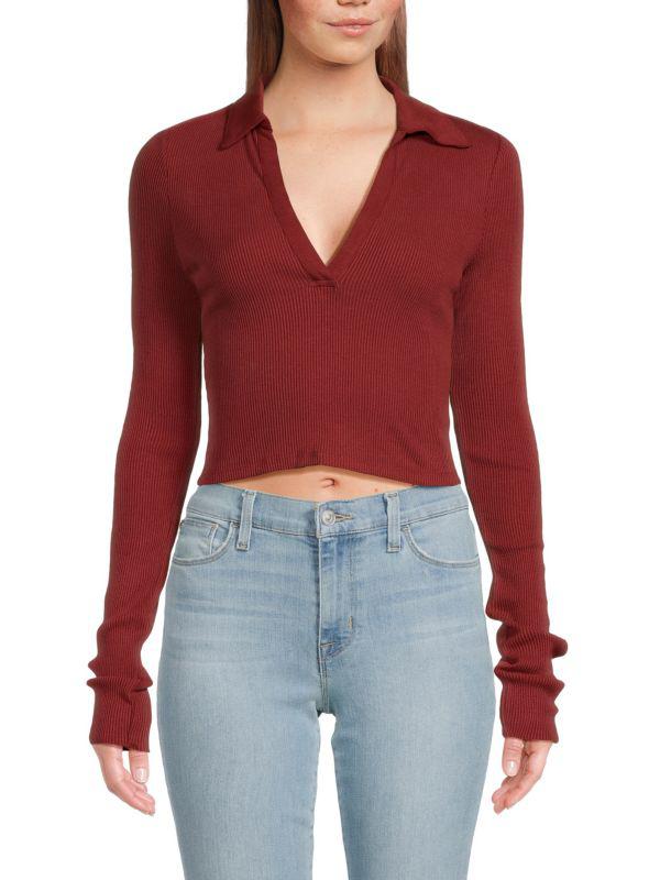 The Range Ribbed Crop Polo Top