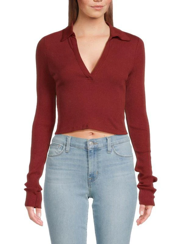 The Range Ribbed Crop Polo Top 1