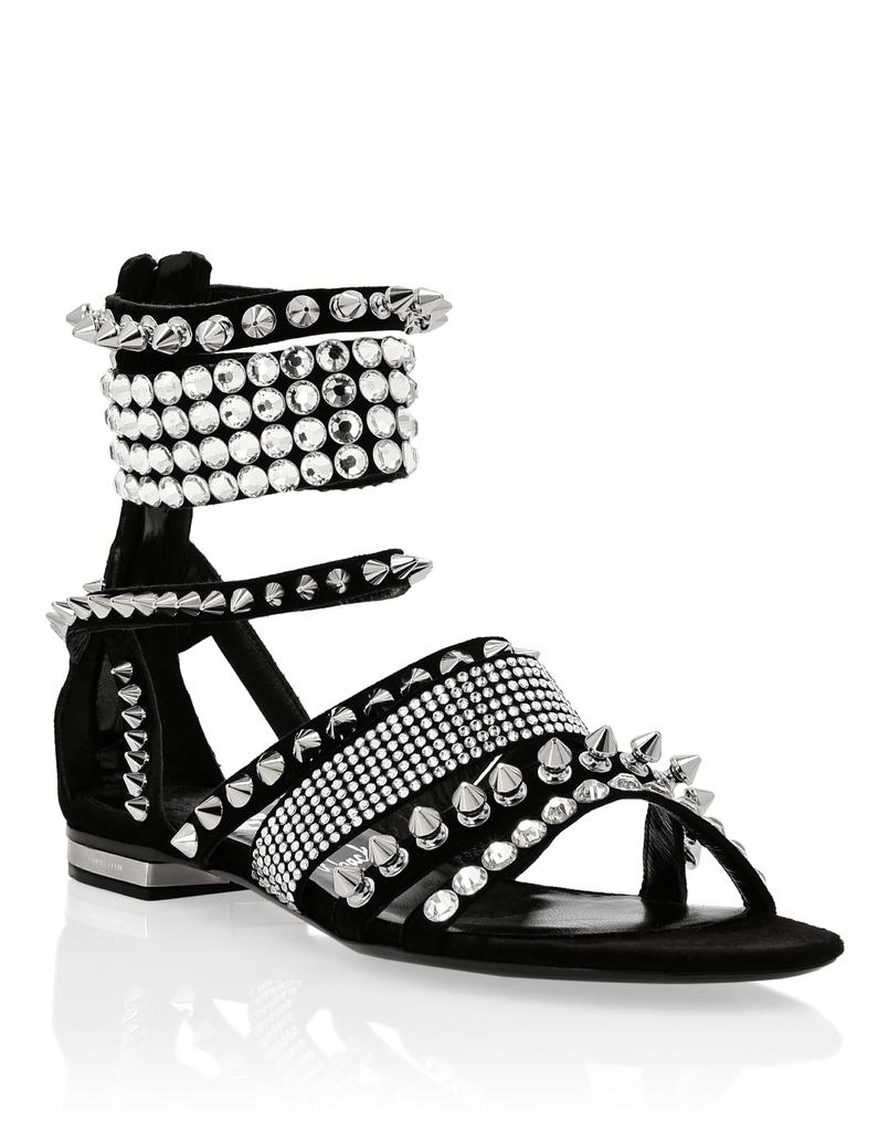 Philipp Plein Suede Sandals Flat Studs