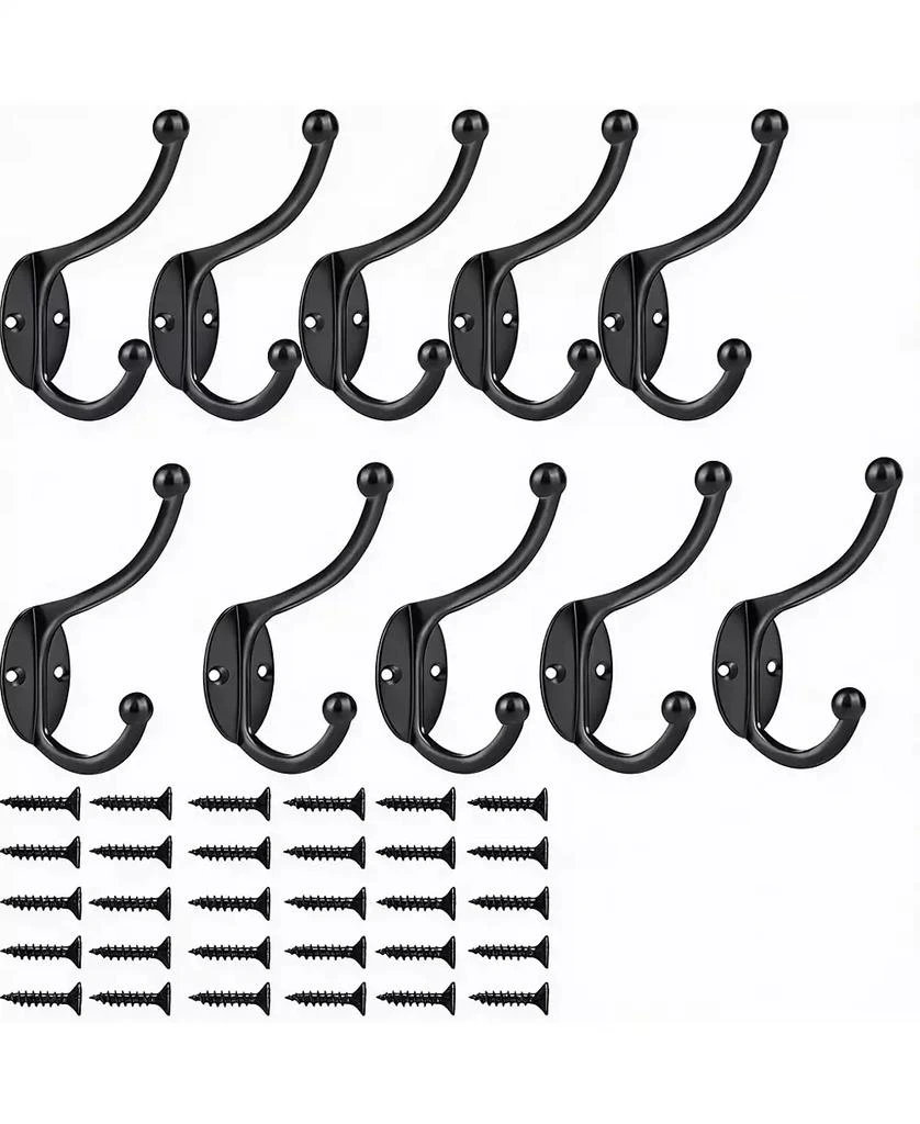 YIGII 10Pcs Black Zinc Die-Cast Coat Hooks, Dual Design, 35Lbs Capacity, Easy Install
