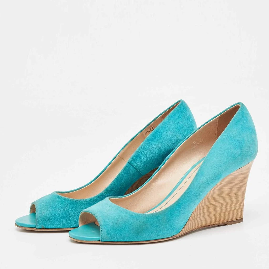 Tod's Tod's Blue Suede Peep Toe Wedge Pumps Size 40 2