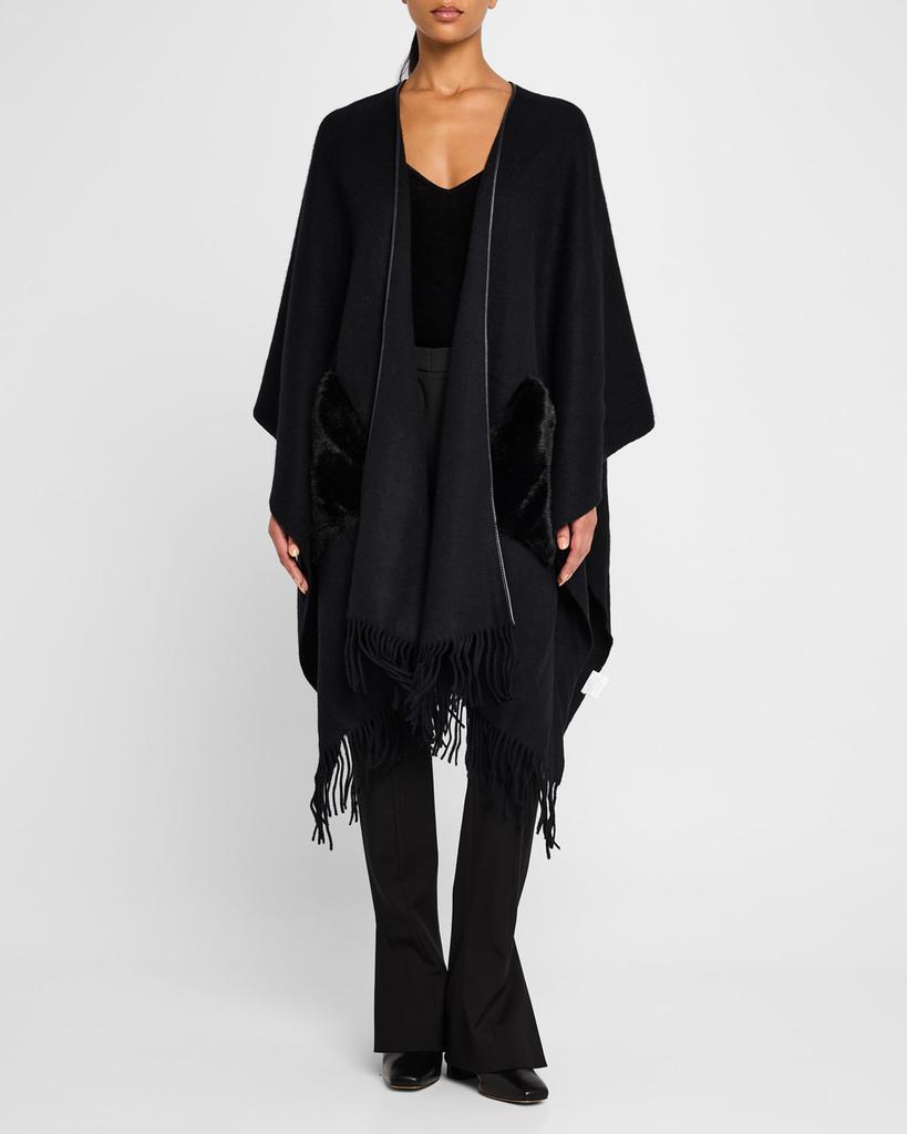 La Fiorentina Ruana Shawl W/ Faux Fur Trim
