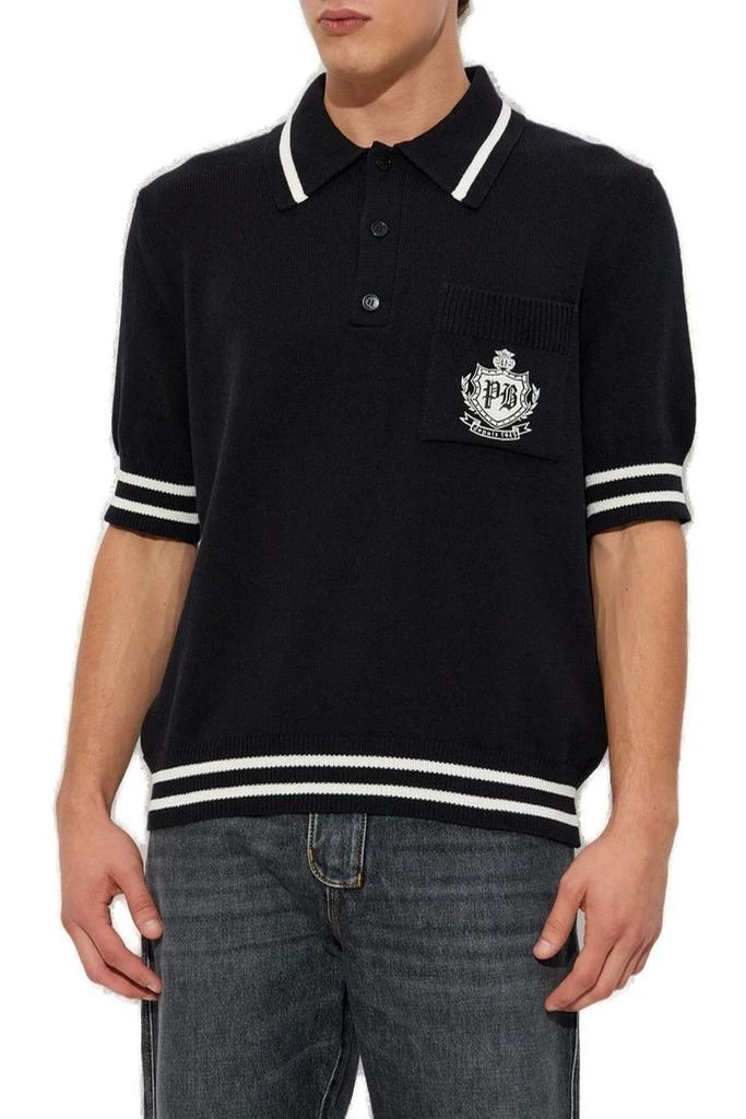 Balmain Balmain Striped Trim Emblem-Logo Knit Polo Shirt 2