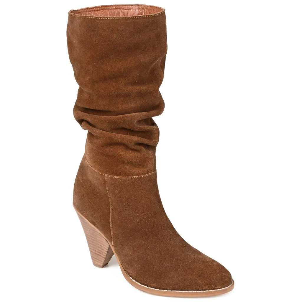 JOURNEE Womens Genuine Leather Syrinn Almond Toe Inside Zip Mid Calf Boots 7