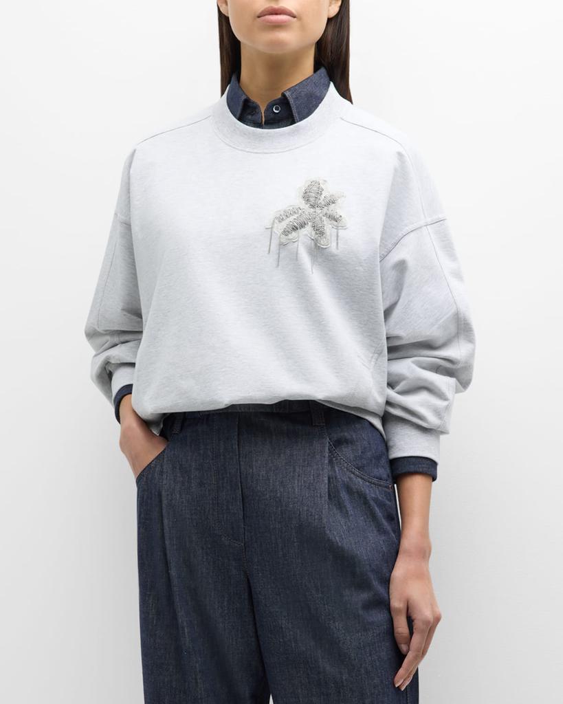 BRUNELLO CUCINELLI★素敵！Beads printed jersey sweatshirt BRUNELLO CUCINELLI Bead-embellished printed cotton-blend