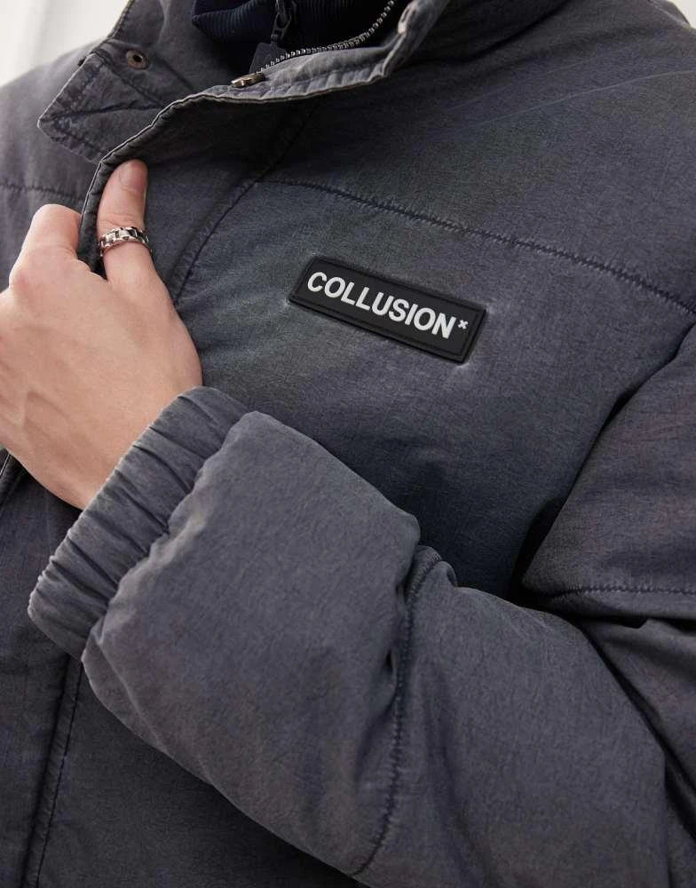 COLLUSION COLLUSION washed look funnel neck puffer jacket in grey 3