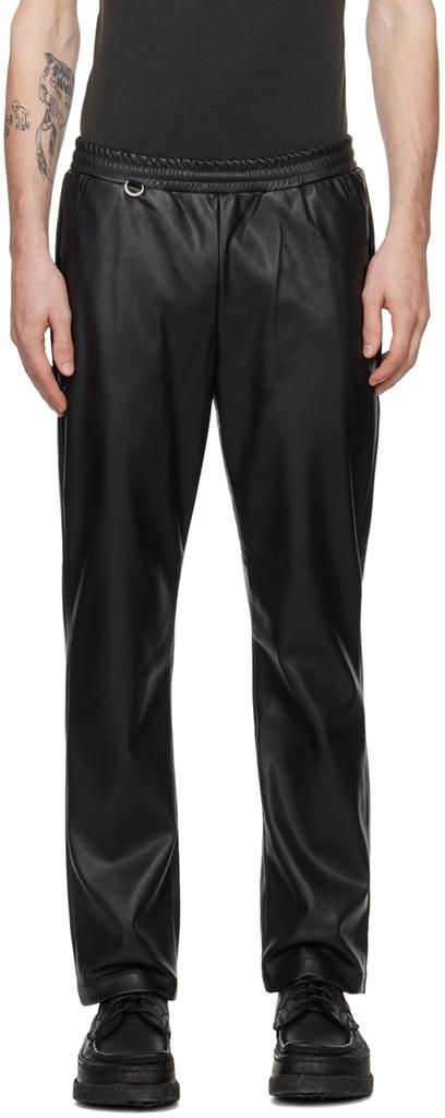 SOPHNET. Black Standard Easy Faux-Leather Trousers