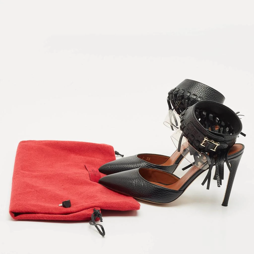 Valentino Valentino Black Leather C-Rockee Fringe Ankle Strap Sandals Size 35 9