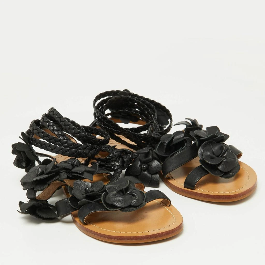 Tory Burch Tory Burch Black Leather Blossom Floral Embellished Flat Gladiator Sandals Size 37 4