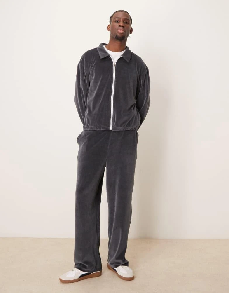 ASOS ASOS DESIGN co-ord oversized boxy track jacket with piping in grey velour 2