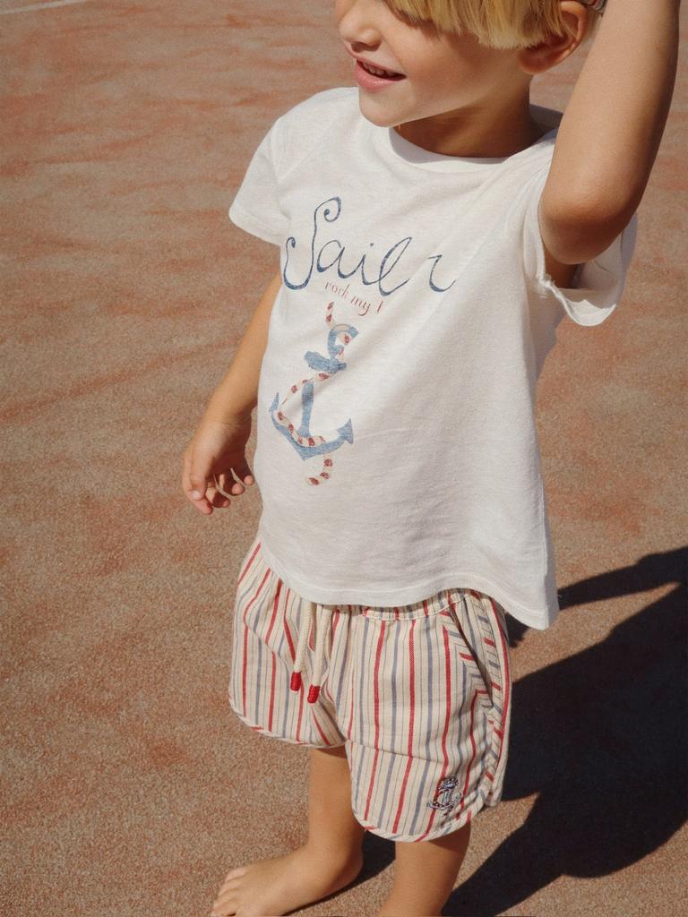 Konges Slojd Boys Marlon Striped Shorts in Ivory