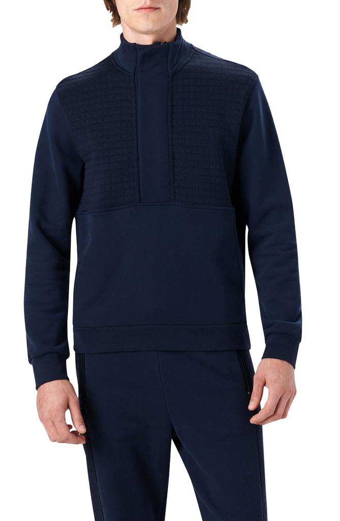 BUGATCHI Quilted Quarter-Zip Organic Cotton Sweatshirt