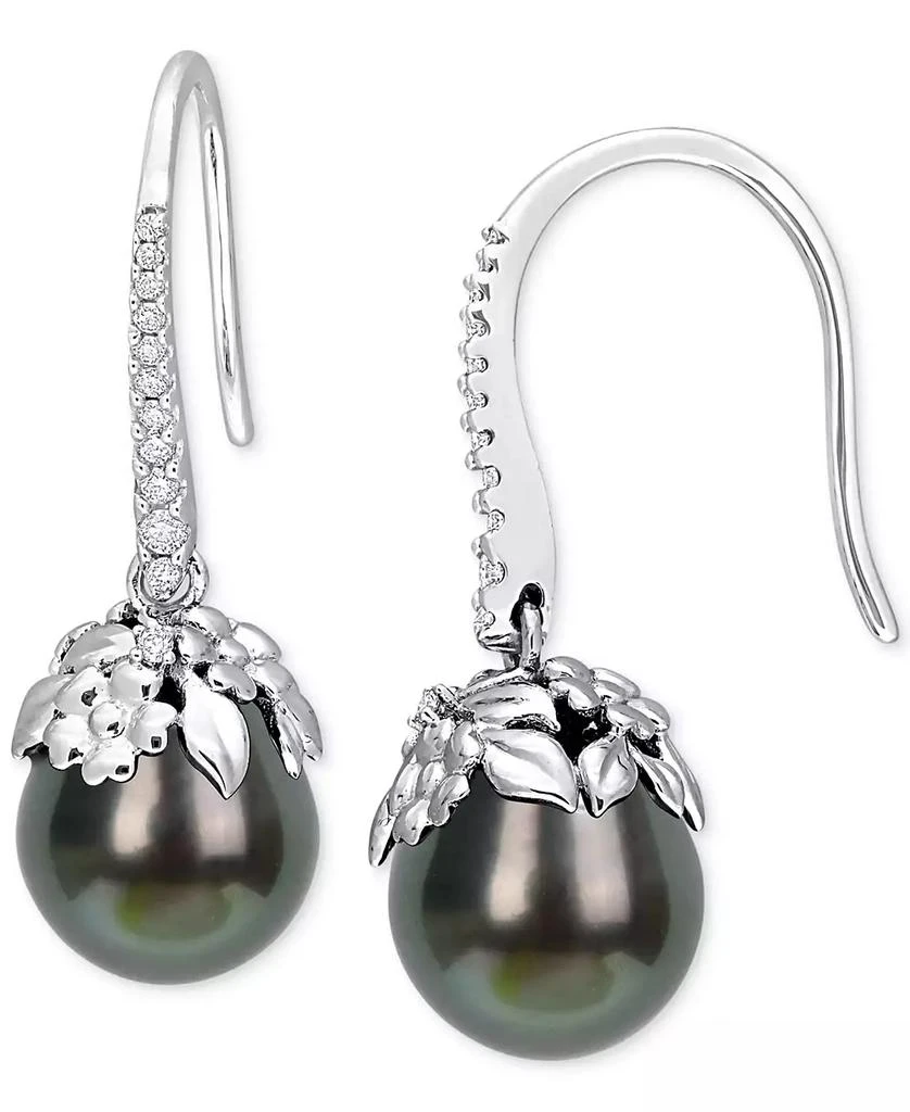 Macy's Cultured Tahitian Pearl (9-10mm) & Diamond (1/8 ct. t.w.) Drop Earrings in 14k White Gold 1