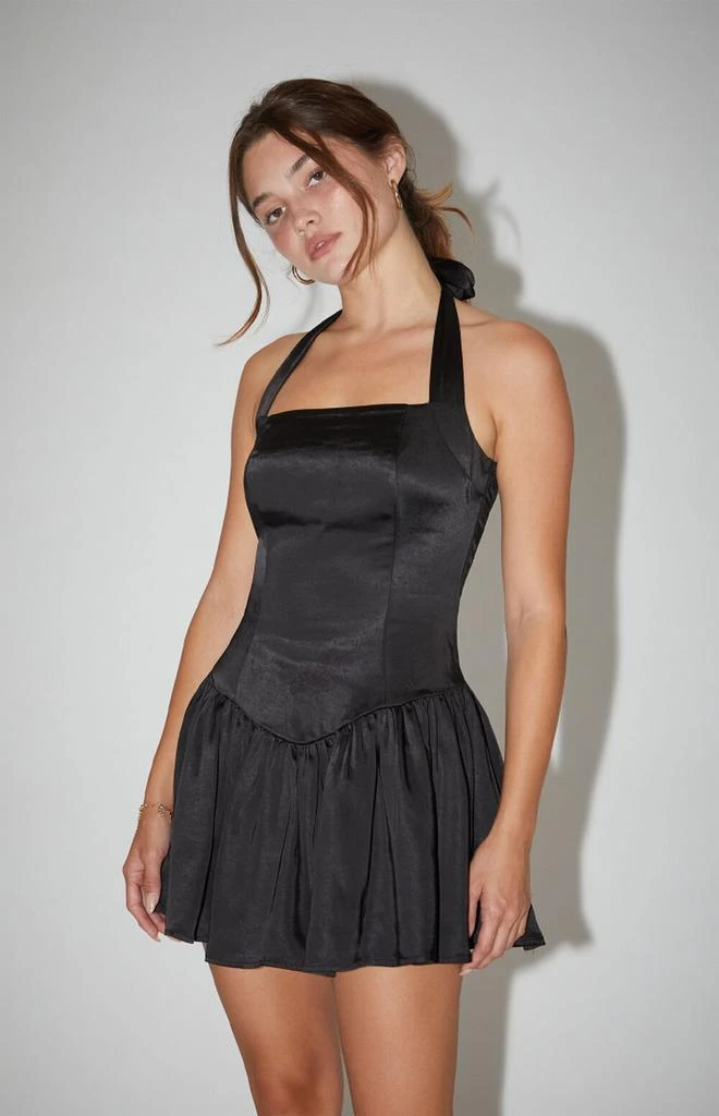 Beverly and Beck Satin Halter Drop Waist Mini Dress 1
