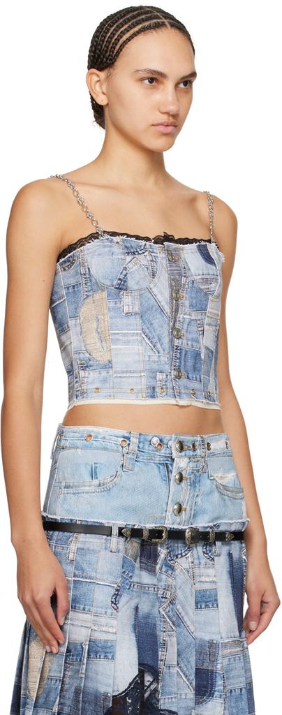 ANDERSSON BELL Blue Trompe L'œil Denim Tank Top