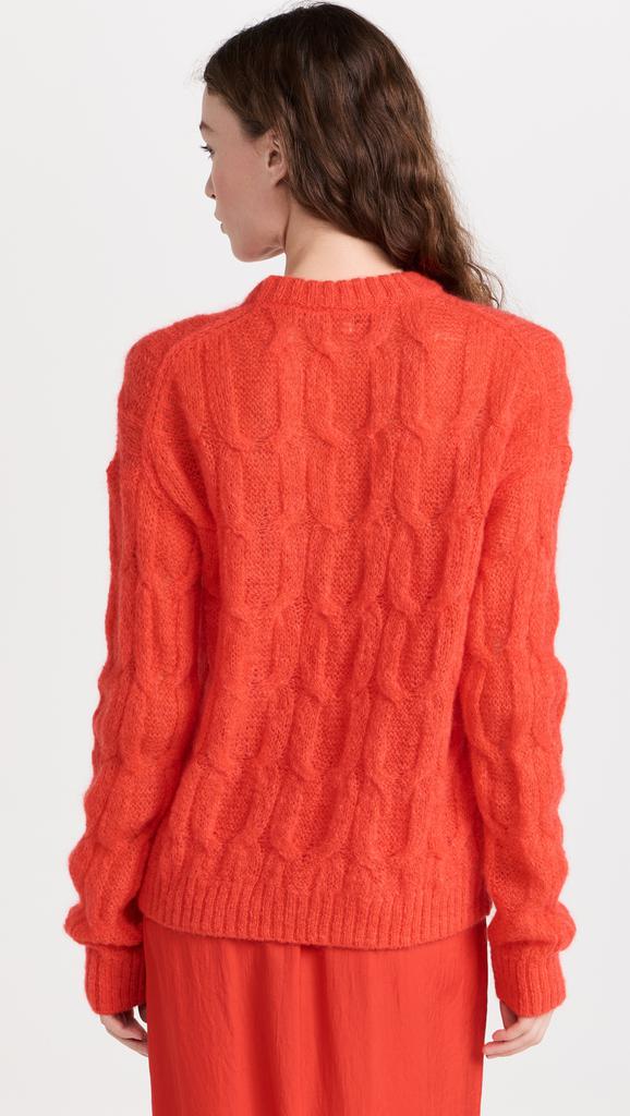 Tibi Soft Mohair Cable Crew Neck Easy Pullover