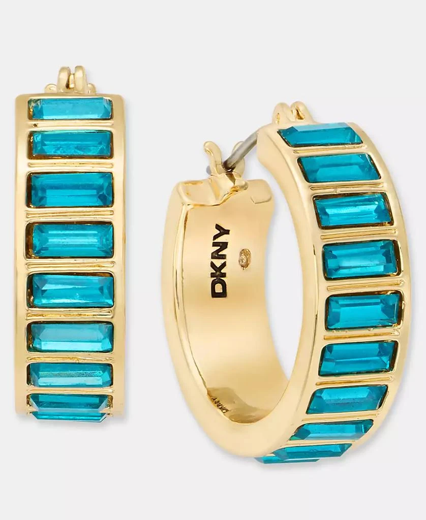DKNY Gold-Tone Stone Baguette Small Hoop Earrings 2