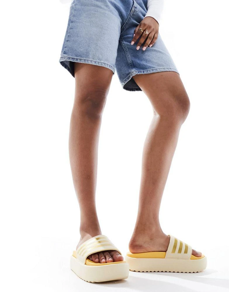 Adidas adidas Training Adilette platform sliders in sand and gold 5