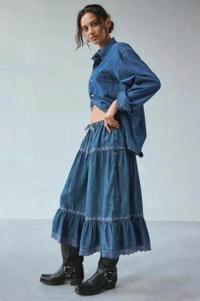 Kimchi Blue Kimchi Blue Laina Tiered Prairie Denim Midi Skirt 1