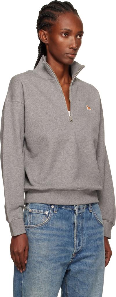 Gray Half Zip Baby Fox Patch Sweatshirt – On Sale Now with Up to