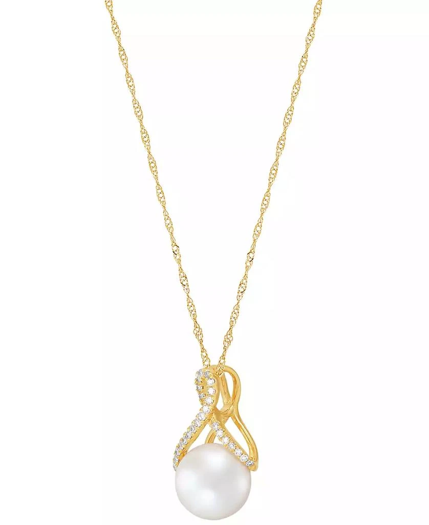 Honora Cultured Freshwater Pearl (8mm) & Diamond (1/10 ct. t.w.) Ribbon 18" Pendant Necklace in 14k Gold 3