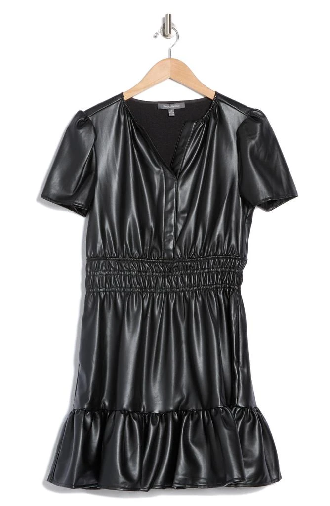 Grey Collective Split Neck Short Sleeve Faux Leather Minidress 3