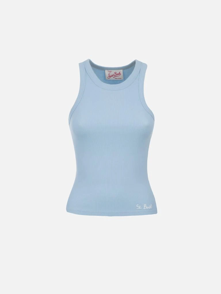 Mc2 Saint Barth Woman Rib-knit Light Blue Cotton Tank Top Ada 2