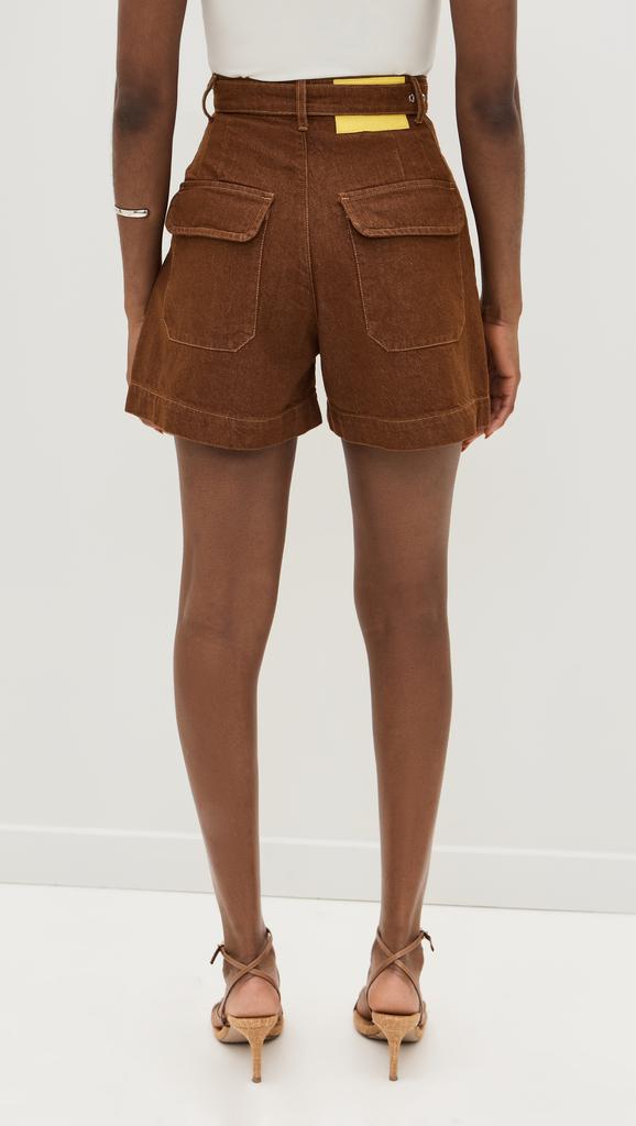 Marques Almeida Brown Denim Shorts With Embellishment Belt