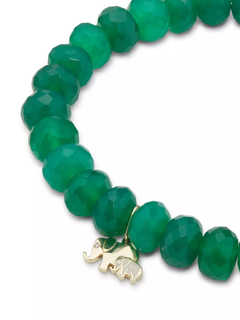 Sydney Evan 14K Yellow Gold, Green Onyx & 0.003 TCW Diamond Elephant Family Beaded Stretch Bracelet 3