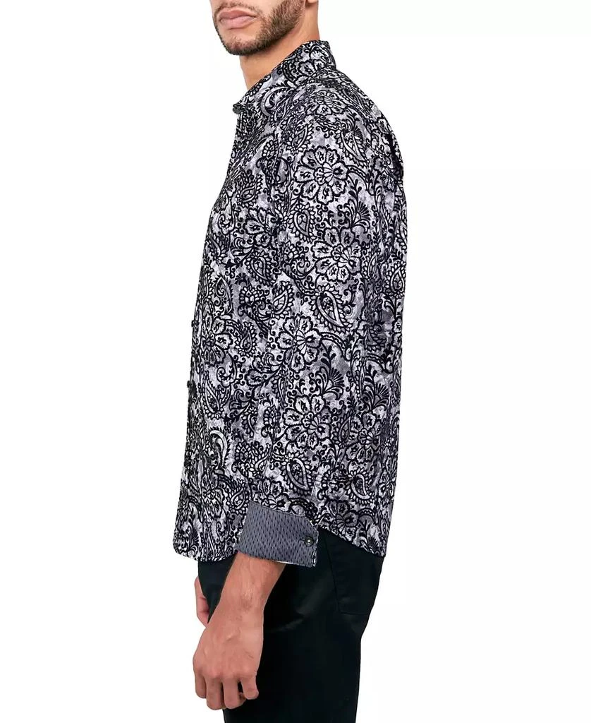 Society of Threads Men's Regular Fit Non-Iron Perfromance Stretch Flocked Paisley Button-Down Shirt 3