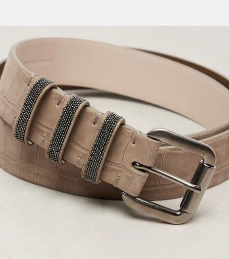 Brunello Cucinelli Monili croc-effect suede belt 3