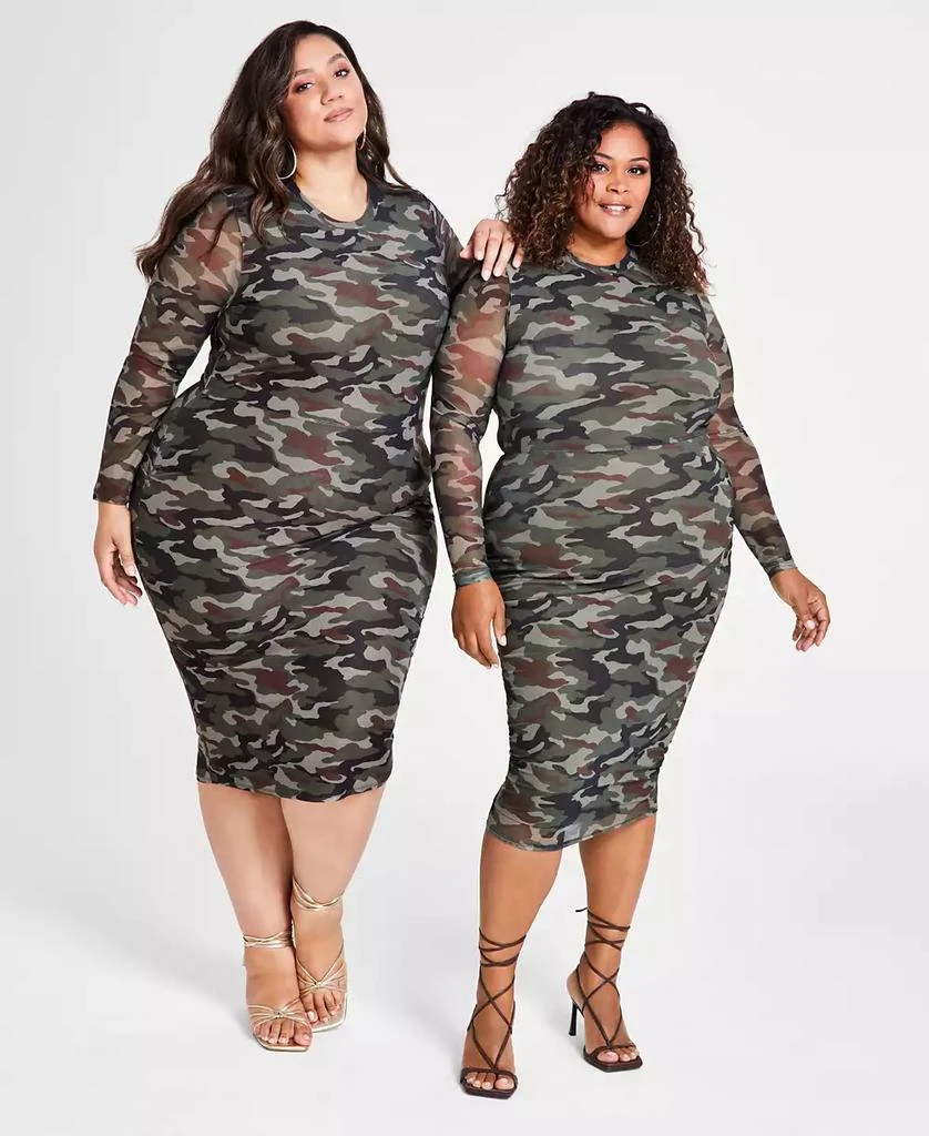 Nina Parker Trendy Plus Size Scoop-Neck Long-Sleeve Mesh Dress 5