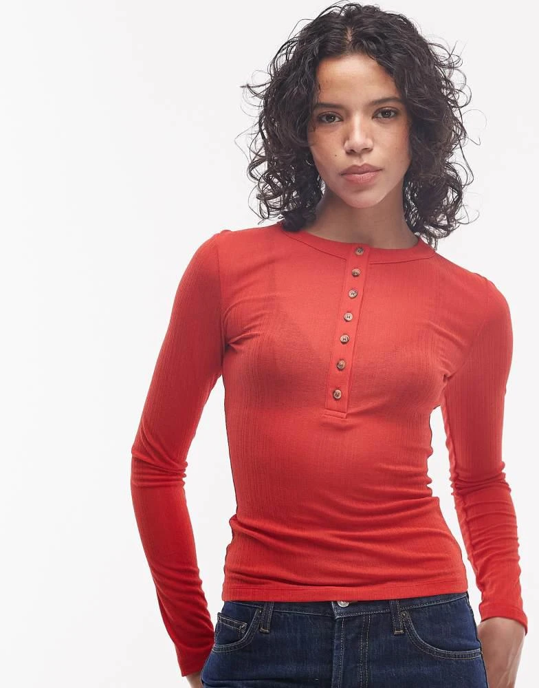 ASOS ASOS DESIGN long sleeve with button top in red