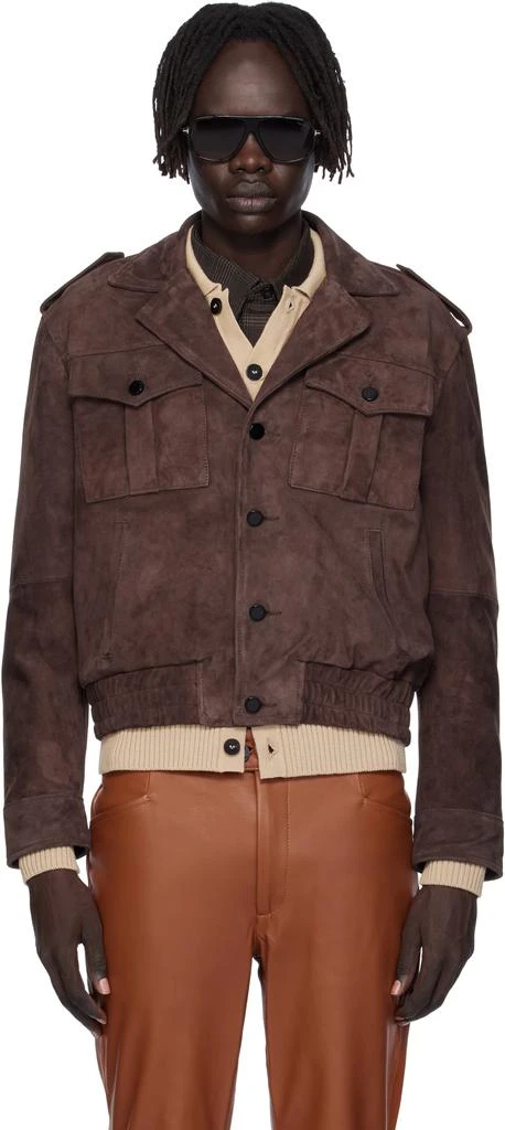 Ernest W. Baker Brown Suede Military Bomber Jacket