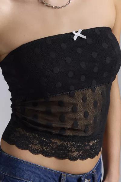 Urban Renewal ReMADE By UO Remnants Mesh Polka Dot Lace Trim Tube Top