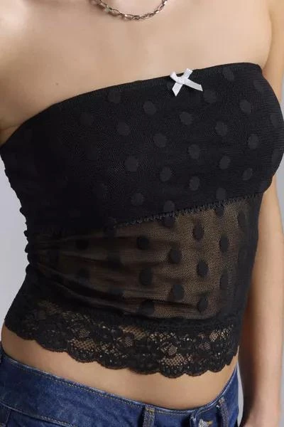 Urban Renewal ReMADE By UO Remnants Mesh Polka Dot Lace Trim Tube Top 2