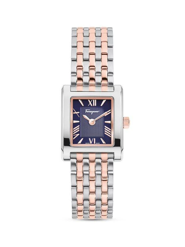Salvatore Ferragamo Lace Rose Gold & Stainless Steel Square Watch 1