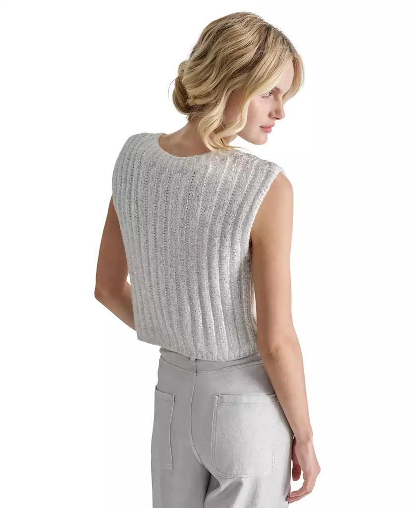 DKNY Petite Cropped Cable-Knit Metallic-Threaded Sleeveless Sweater 2